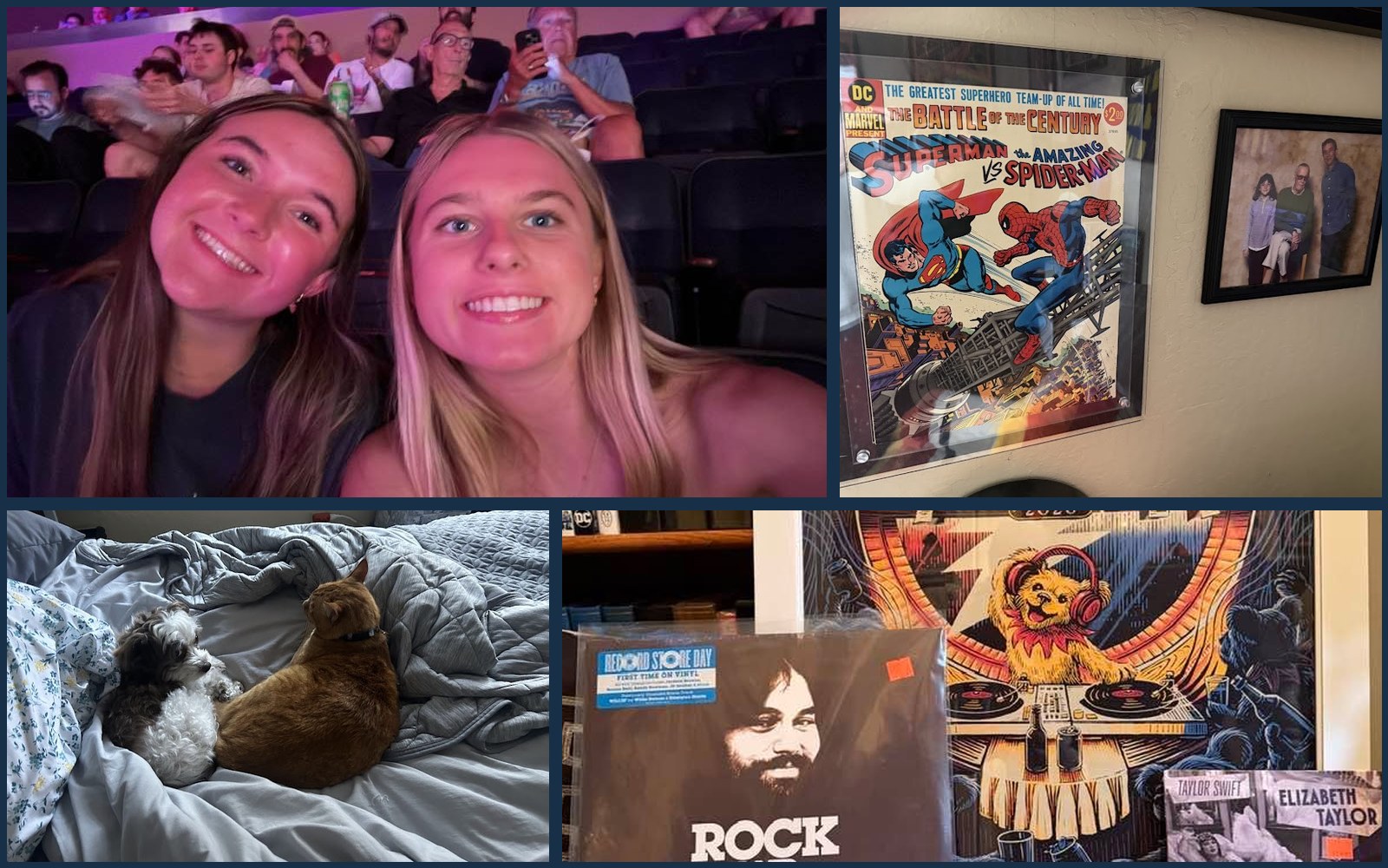 A collage of family, concert, comic, and pet photographs from the Weekly Dispatch archive